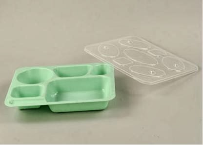 Khay cơm nhựa – Khay cơm 4 ngăn lớn – màu xanh