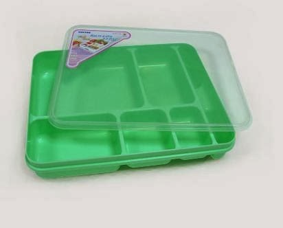 Khay cơm nhựa – Khay cơm 5 ngăn lớn – màu xanh